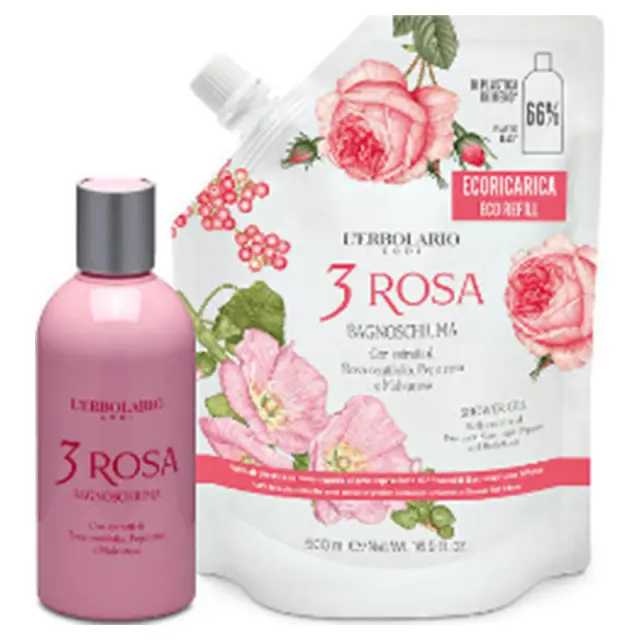 L Erbolario Bagnoschiuma 3 Rosa Eco Kit Σετ Περιποίησης με Αφρόλουτρο 250ml + Ανταλλακτικό 500ml.