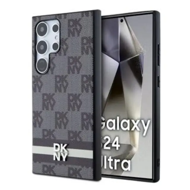DKNY PU Leather Checkered Pattern and Stripe Case for Samsung Galaxy S24 Ultra Black