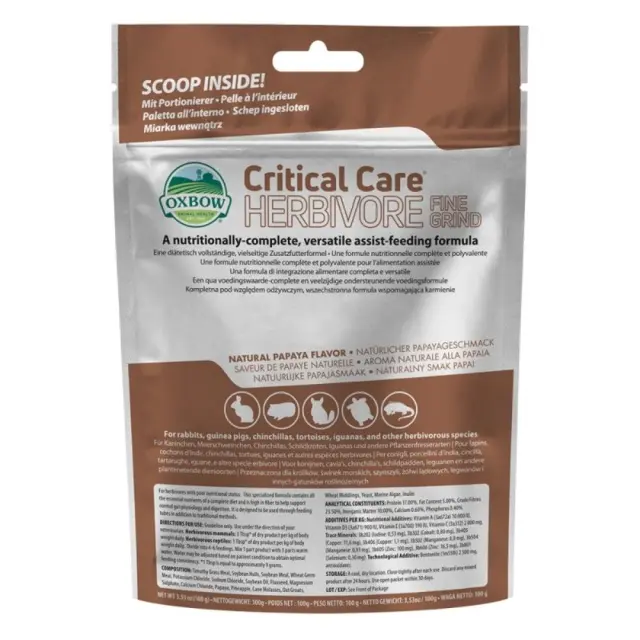 Oxbow Critical Care Herbivore Fine Grind Papaya Κλινική Δίαιτα με Παπάγια 100gr