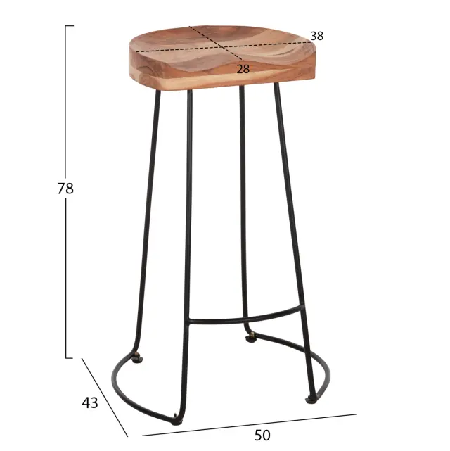 ΣΚΑΜΠΟ BAR FB98363.11 ΜΑΣΙΦ ΞΥΛΟ ΑΚΑΚΙΑΣ-ΜΕΤΑΛΛΟ 50x43x78Υεκ. 2