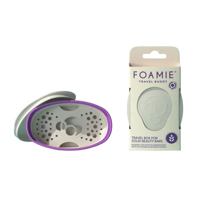 Foamie Travel Buddy Επαναχρησιμοποιούμενη Θήκη Ταξιδίου για Στερεό Σαμπουάν και Conditioner, Λευκό - Μωβ