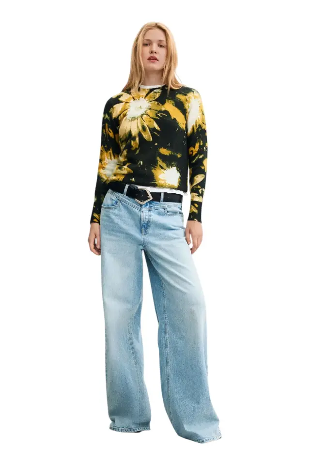 Desigual - Γυναικείο Πλεκτό Πουλóβερ Darkbotanic 26WWJF40-2000 Μαύρο με Σχέδια 3