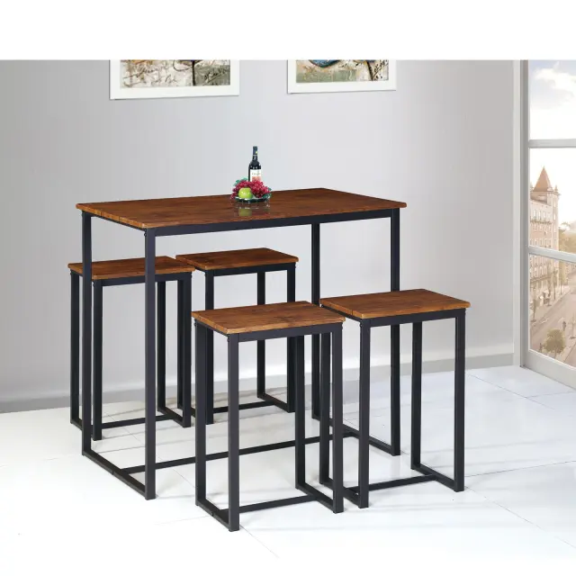 Σετ Bar HENRY Καρυδί/Σκούρο Καφέ Ξύλο/Μέταλλο Τραπέζι+4 Σκαμπό