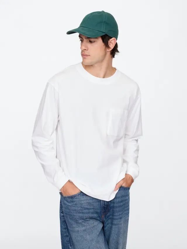 Μπεζ Vintage Soft Boxy με Τσέπη Μπλούζα WHITE V2 GLOBAL