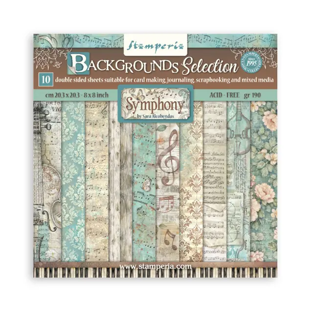 Χαρτιά scrapbooking 10τεμ, 20.3×20.3cm Stamperia, Symphony Backgrounds