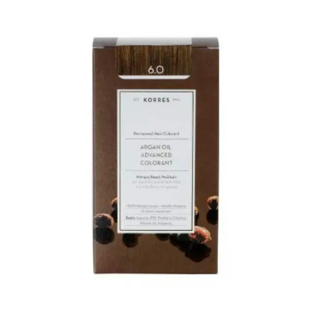 Korres Argan Oil Advanced Colorant 6.0 Ξανθό Σκούρο Φυσικό Μόνιμη Βαφή Μαλλιών με Τεχνολογία Pigment Lock που κλειδώνει το Χρώμα, 50ml 2