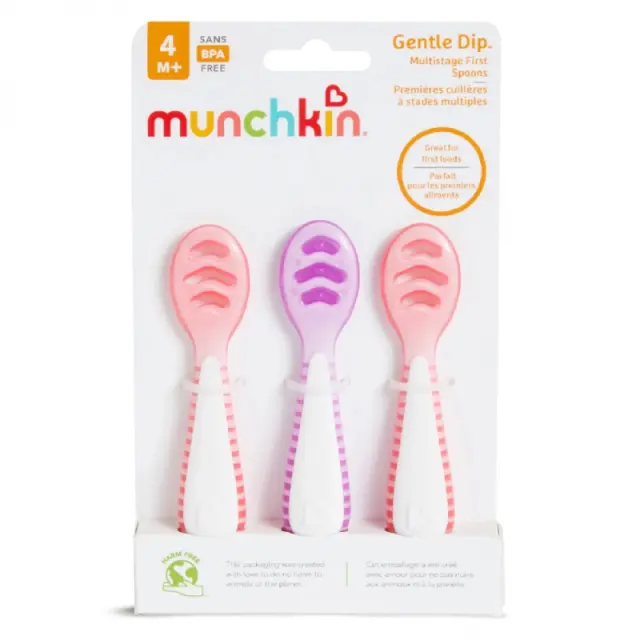 Munchkin Βρεφικό Σετ με Κουτάλια Gentle από Σιλικόνη για 4+ μηνών Ροζ 3τμχ