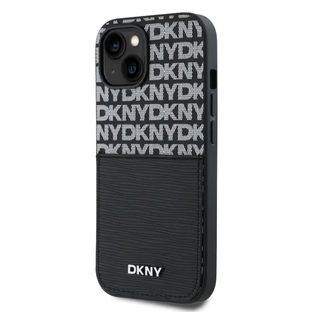 DKNY PU Leather Repeat Pattern Card Pocket Case for iPhone 15 Black 3