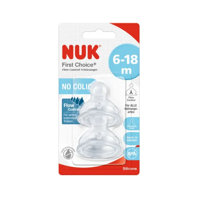 Nuk First Choice Plus Θηλές Σιλικόνης Flow Control (6-18 μηνών), 2 τεμάχια