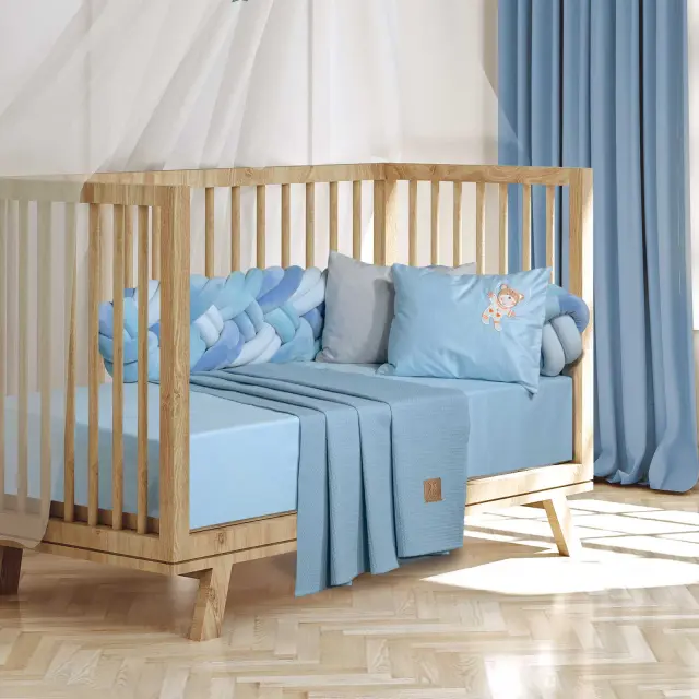 Κουβέρτα Πικέ 110x150 Κούνιας Greenwich Polo Club Essential 8870 Baby Blue 100% βαμβακερό 2