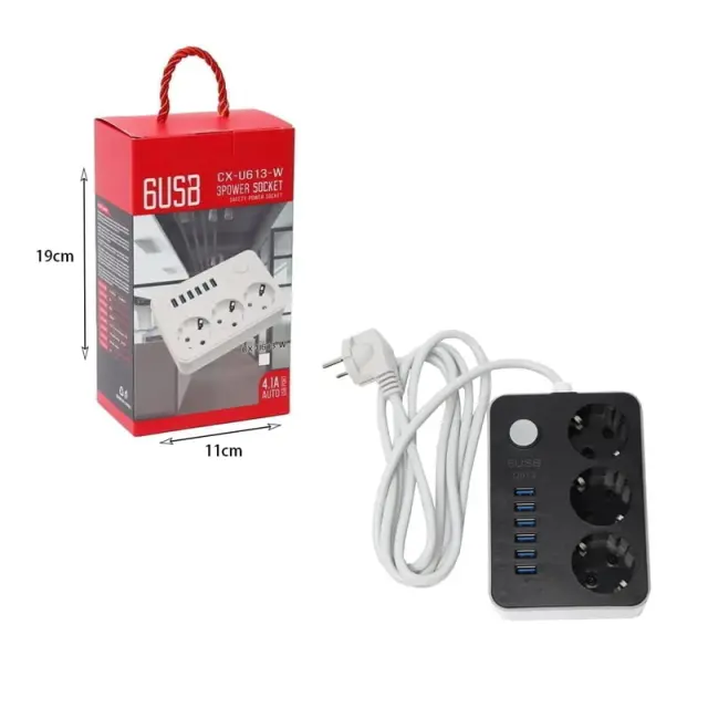 Πολύμπριζο 3 θέσεων και 6 θύρες USB 4.1Α CX-U613 - 6USB 3 Power socket 640004 3