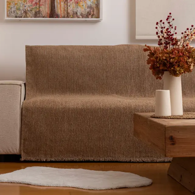 Ριχτάρι Σενίλ Τριθέσιο Velvet Borea Home Textiles - Εκρού - 180 x 300 cm