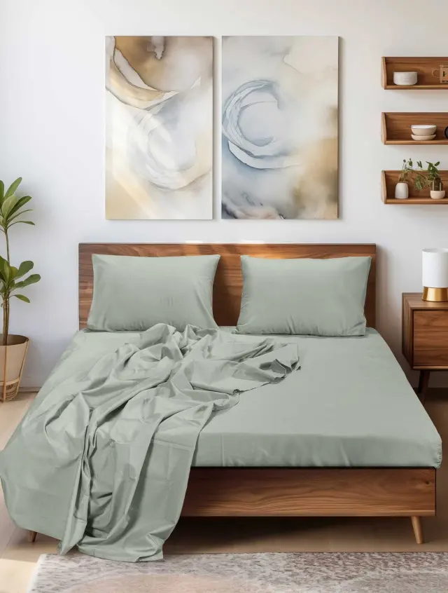 Σεντόνι SLEEK MINT MADI υπέρδιπλο με λάστιχο: 160 x 200+35 εκ.