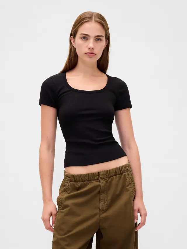 Modern Rib Scoop Crop Μπλούζα Black