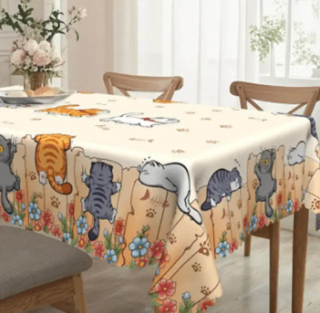 Τραπεζομάντηλο Μπέζ Με Γάτες 220x152cm 2