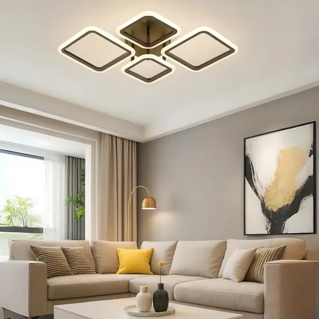 Stewehome Πλαφονιέρα Μαύρη Μοντέρνα LED Τετραπλή Τριών Χρωμάτων 45x45 cm