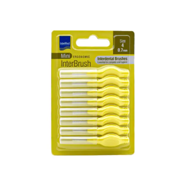 Intermed Mini Ergonomic Interbrush Μεσοδόντια Βουρτσάκια με Λαβή 0.7mm Κίτρινα Μέγεθος 4, 8 τμχ