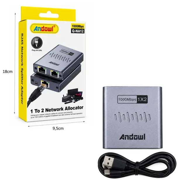 Andowl Διακλαδωτής Δικτύου 1 σε 2 Gigabit με USB Type-C Q-NA12 - Network Splitter with USB Type-C 0751277 3