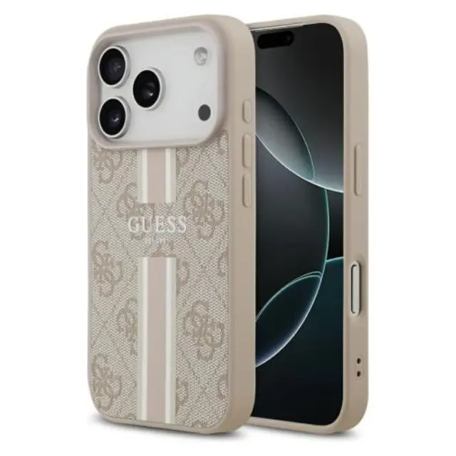 Θήκη PU Guess Apple iPhone 18 Pro/ 17 Pro MagSafe Hardcase Printed Stripes 4G Ροζ N69005