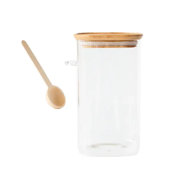 Pebbly Γυάλινο Βάζο Αποθήκευσης με Καπάκι από Bamboo και Δοσομετρητή 1400ml