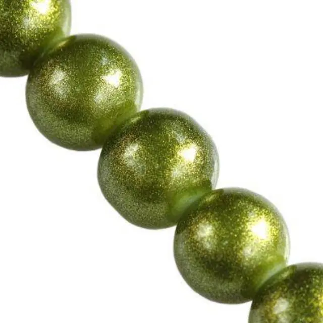 Χάντρα Γυάλινη Gold Powder Beads - Ø10mm - Green Gold ~80τεμ