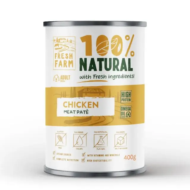 Fresh Farm 100% Natural Dog Adult Πατέ Κοτόπουλο 400gr Μονόχρωμο