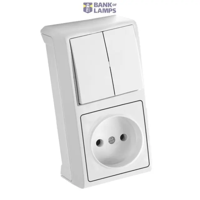 Vera White Two Gang Switch + Socket Vertical