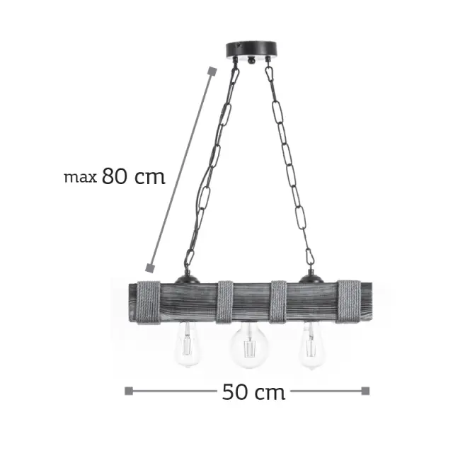 InLight Κρεμαστό φωτιστικό από ξύλο και σχοινί 3XE27 D:50cm (5318-3) 2