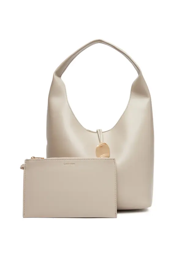 Calvin Klein Γυναικεία Τσάντα Stone Lock Slouchy Small Shoulder Εκρού
