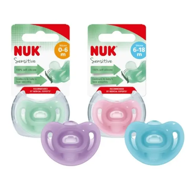 Nuk Ορθοδοντική Πιπίλα Σιλικόνης για 6-18 μηνών Sensitive με Θήκη Μωβ