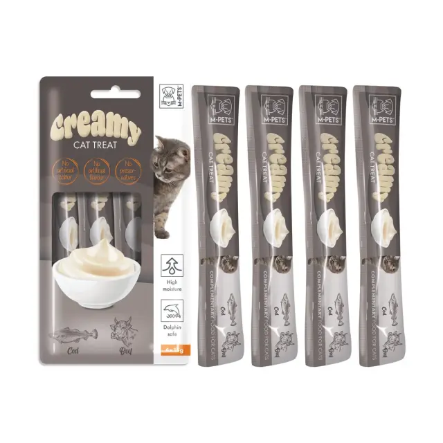 M-PETS Creamy Treats Κρέμα Γάτας Μπακαλιάρος & Μοσχάρι 60gr (4x15gr)