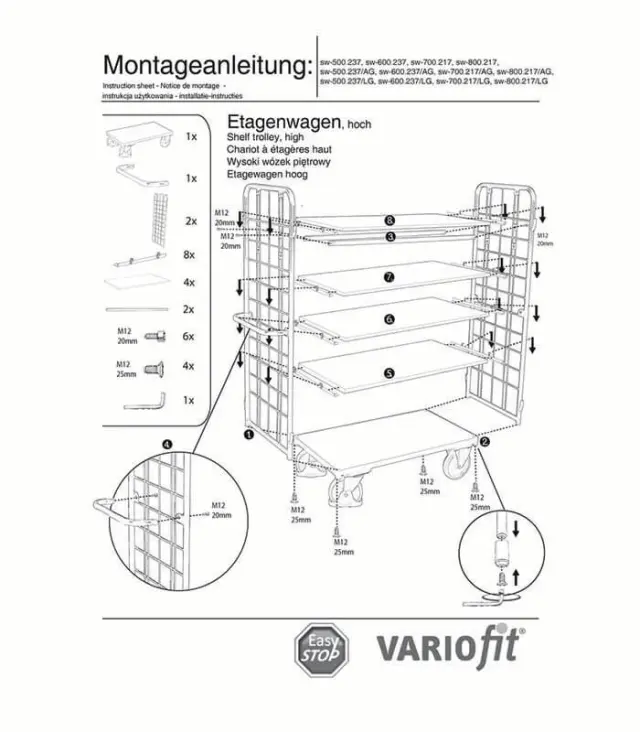 Variofit sw-600.237/AG Τρόλεϊ Μεταφοράς 5 Επιπέδων για Φορτίο Βάρους ως 500kg 3