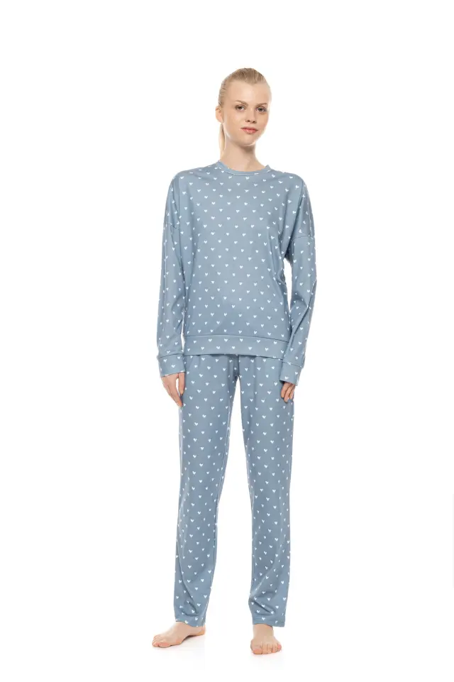Pink Label Pyjama Stone Blue Heart σετ γυναικεία χειμερινή πυτζάμα W1951-1