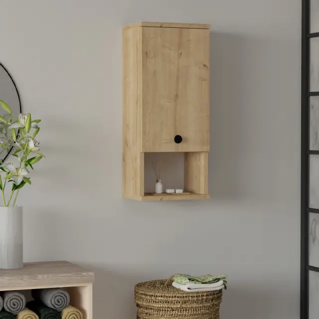 Ντουλάπι μπάνιου επιτοίχιο Mis Megapap χρώμα sapphire oak 30x21,8x71εκ.