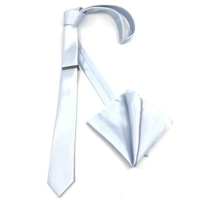 Σιέλ Γραβάτα Σατέν Glossy Slim 4,5 cm με Ασορτί Μαντήλι 2