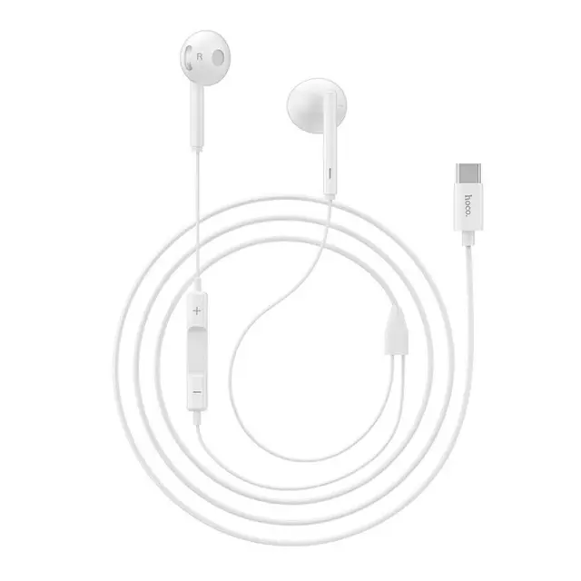Hands Free Hoco L10 Earphones Stereo USB-C Συμβατά με Συσκευές USB-C Xiaomi Huawei Oppo Google Pixel Άσπρο 1.2μ