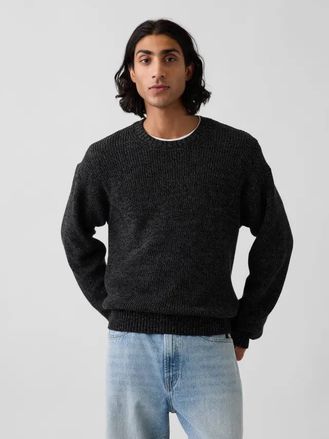 Ανδρικό Πουλόβερ Χαλαρής Γραμμής Marled black