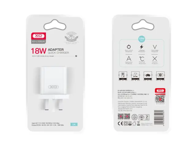 XO L103 (UK) QC3.0 18W Φορτιστής 16.006.0291 2