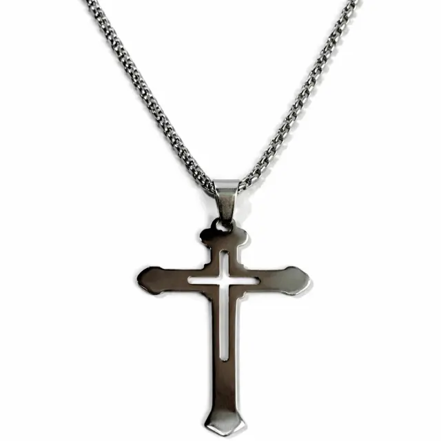 Ghetto Men’s Stainless Steel Cross Necklace | Silver Finish