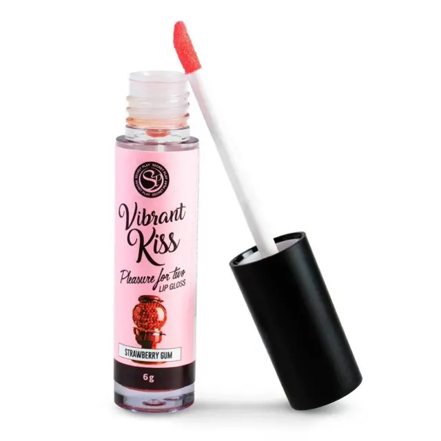 Διεγερτικό Τζελ Με Γεύση & Δόνηση - Secret Play Lip Gloss Vibrant Kiss Strawberry Gum 6gr