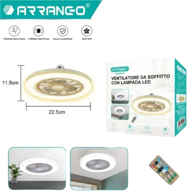 Arrango Ανεμιστήρας Οροφής Φ22.5cm με Φως Led 3000-6500K και Τηλεχειριστήριο AFS49118 2