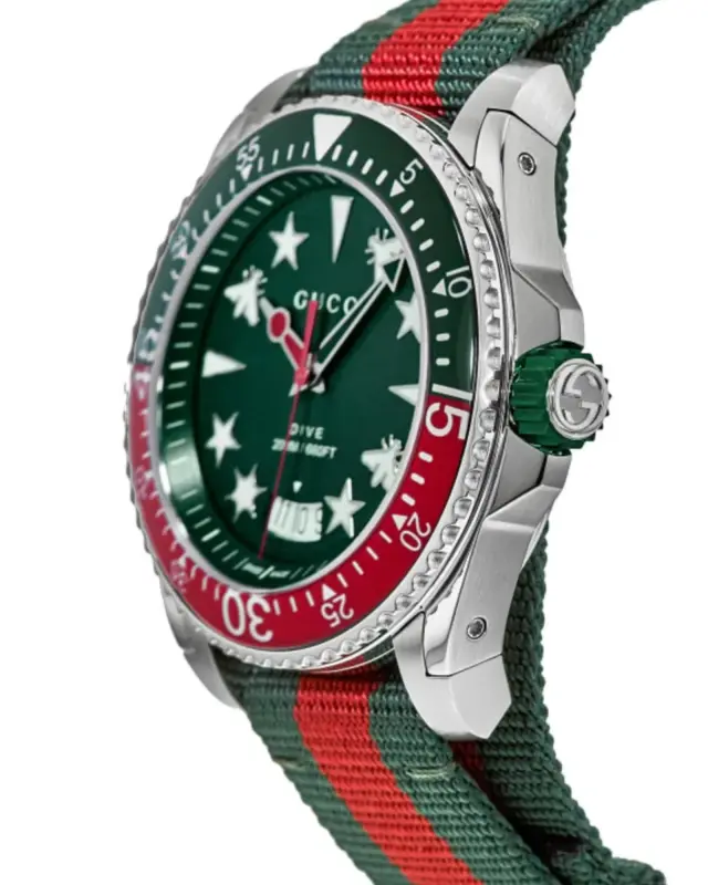 Gucci Dive YA136339 Ανδρικό Ρολόι 40mm Πράσινο με Κόκκινο-Πράσινο Web Λουράκι - One Size 2