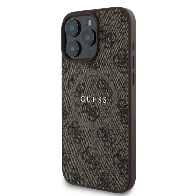Guess PU Leather 4G Colored Ring MagSafe Case for iPhone 16 Pro Brown 3