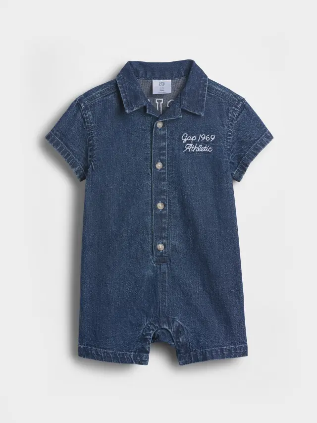 Βρεφικό Τζιν Ολόσωμο Σορτς με Λογότυπο Medium wash - 12-18M