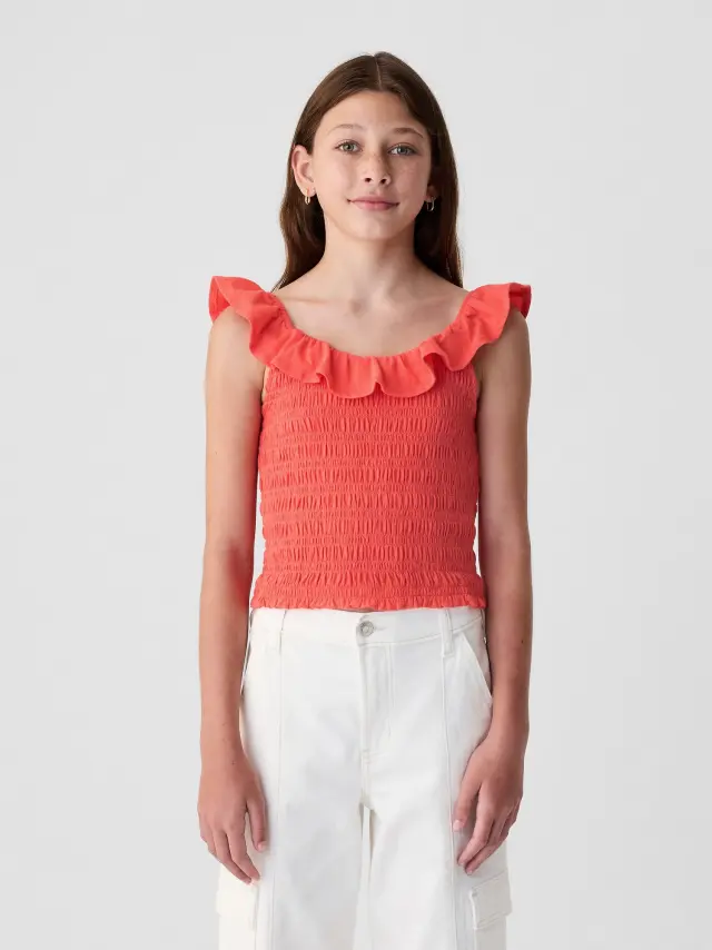 Κόκκινο Παιδικό Ruffle Smocked Αμάνικο Τοπ firal coral