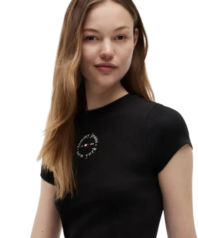 Tommy Hilfiger - Γυναικείο T-shirt Slim Essential Logo Rib DW0DW22807-BDS Μαύρο 3