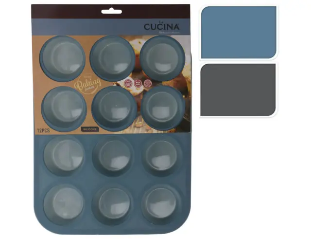 Φόρμα Ζαχαροπλαστικής La Cucina για Cupcakes/Muffins από Σιλικόνη 12 Θέσεων, σε 2 διαθέσιμα χρώματα, γκρι και μπλε 170481180