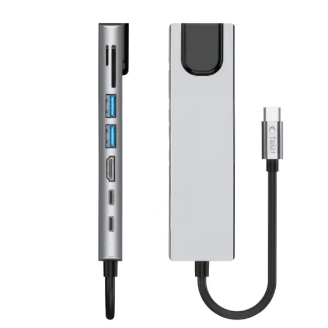 Tech-protect Hb09 Hub Adapter 8in1 Type-c + Usb-a3.0 + Usb-c3.0 + Hdmi 4k 60hz + Sd/tf + Pd100w + Rj45 1000mb/s Space Grey 2