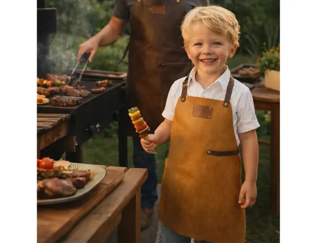 Δερμάτινη Παιδική Ποδιά Λαιμού Doxx Amsterdam Smooth Leather Kids Apron με ρυθμιζόμενα λουράκια - Camel 2