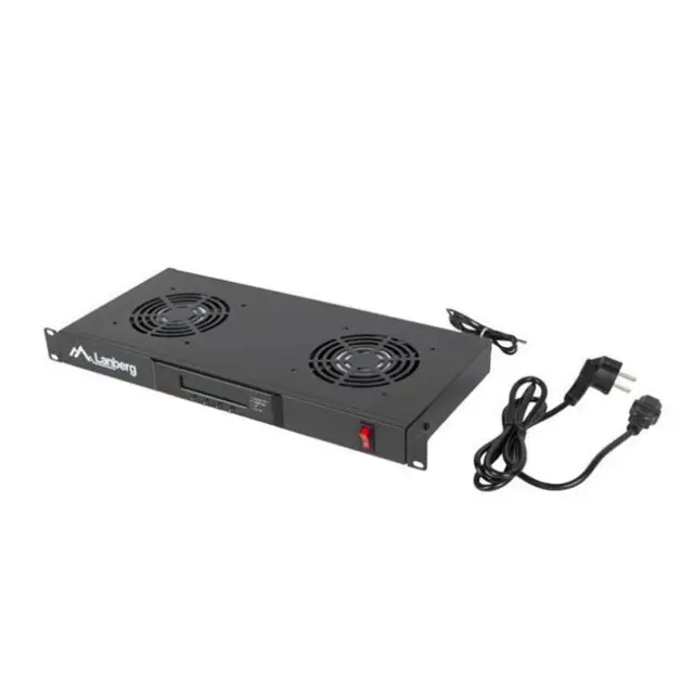 Lanberg 19" Fan Unit Ventilation Panel with LCD 2 Fans & Thermostat 230V Black (AK-1502-B)